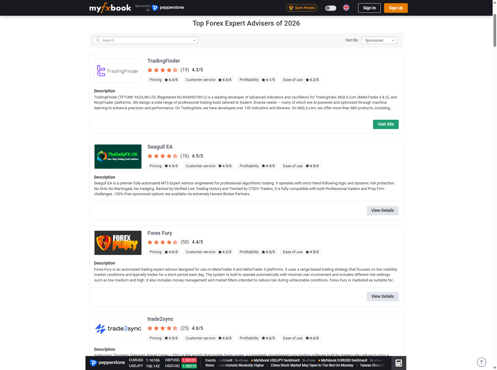 Myfxbook — Best EA Reviews website preview
