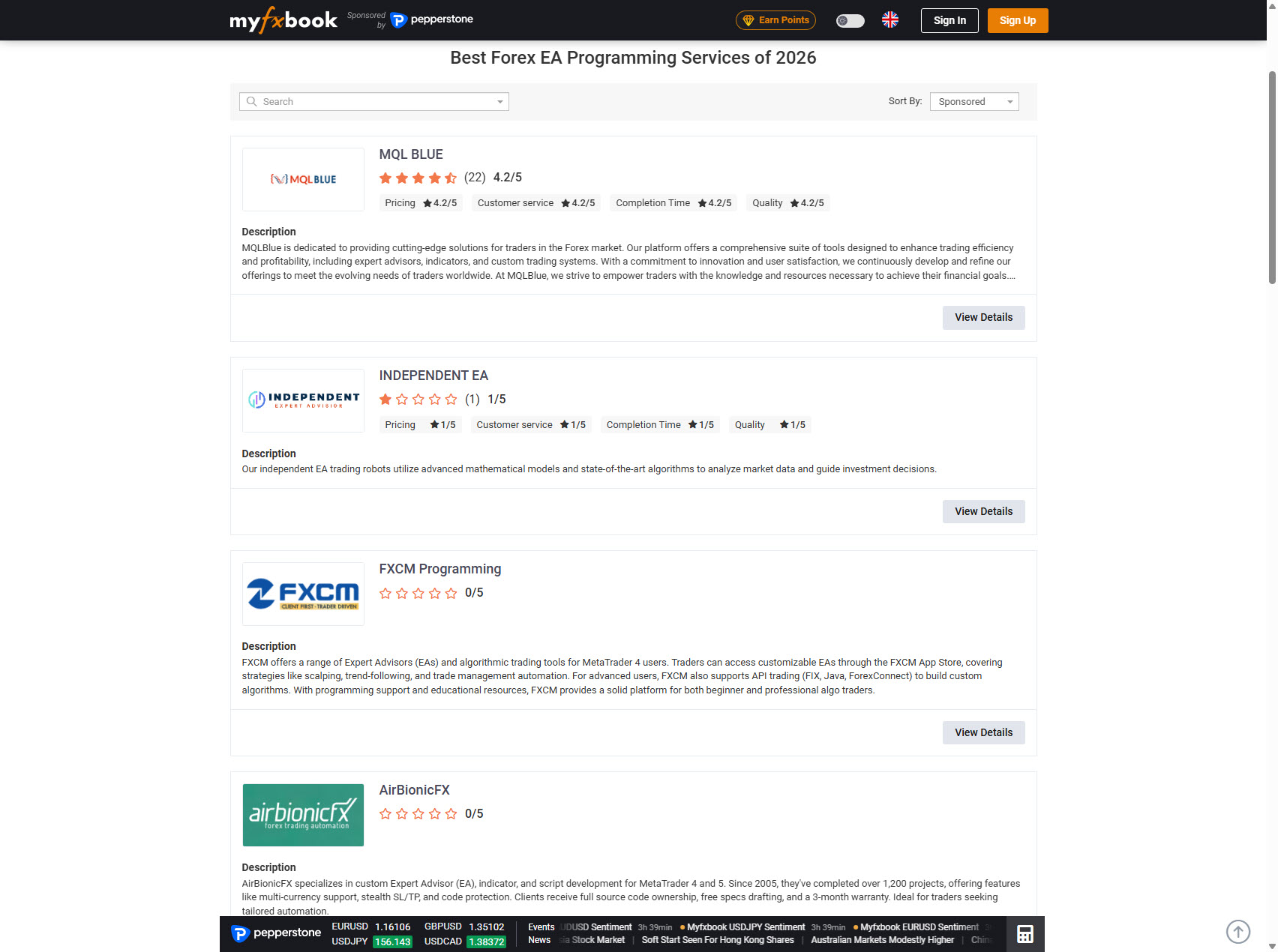 Myfxbook — EA Programmers website preview